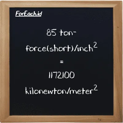 85 ton-force(short)/inch<sup>2</sup> is equivalent to 1172100 kilonewton/meter<sup>2</sup> (85 tf/in<sup>2</sup> is equivalent to 1172100 kN/m<sup>2</sup>)